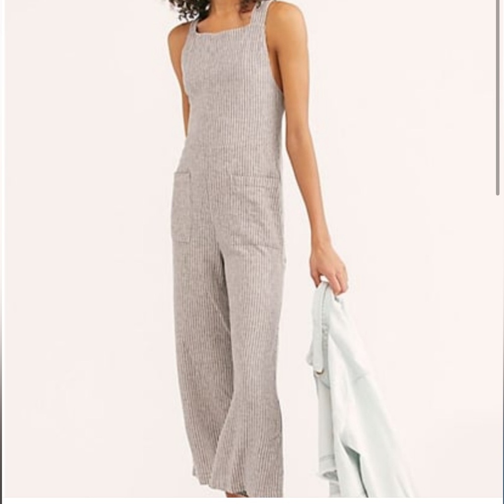 FREE PEOPLE ‘Off The Shore’ Linen Blend Striped Wide Leg Jumpsuit Women’s Size 2 - Picture 2 of 12